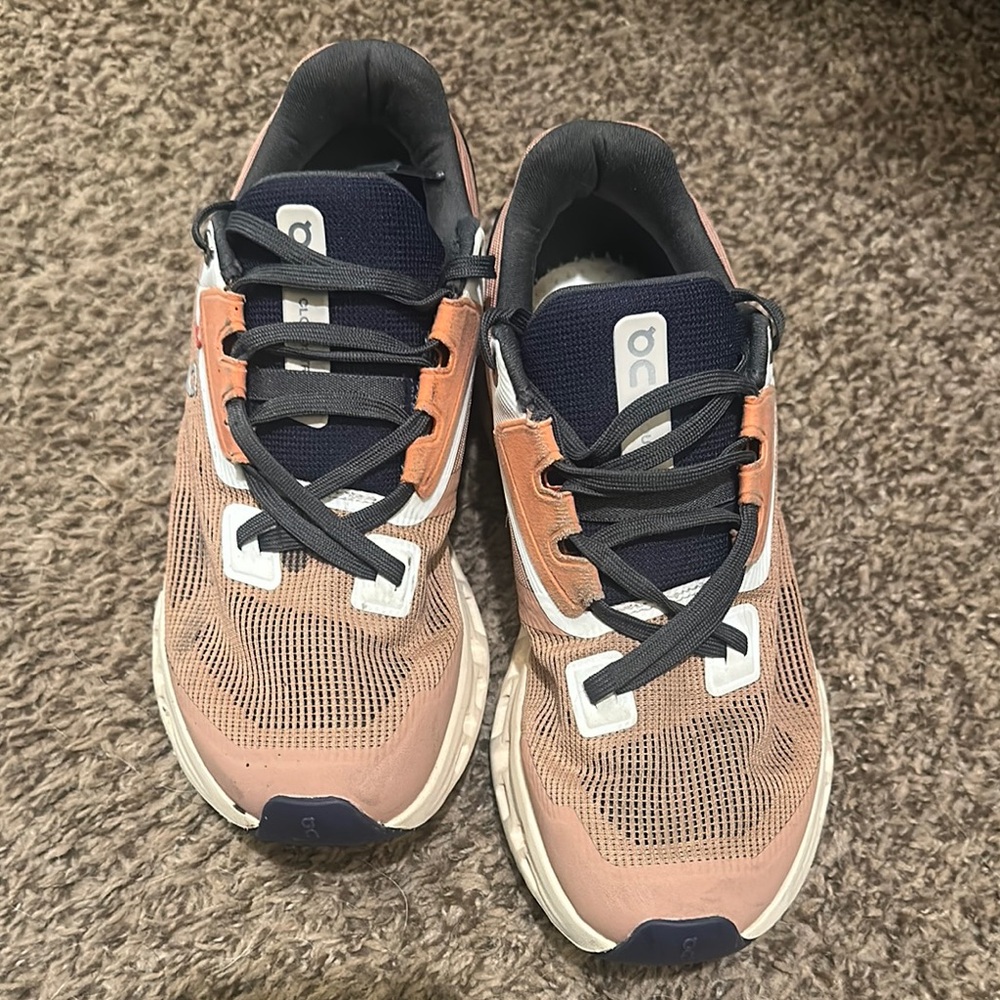 On Running Coral and Navy Sneakers